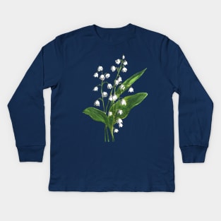 Lily of the valley Flowers Watercolor Painting Kids Long Sleeve T-Shirt